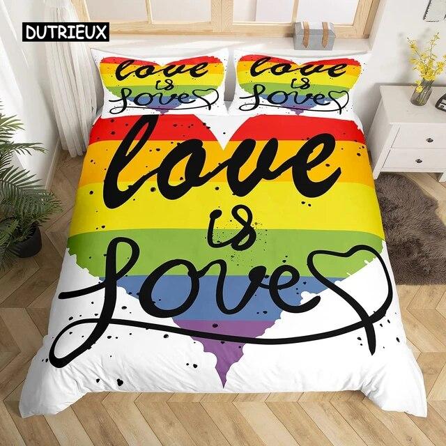 Love is Love Пододеяльник Радужный комплект постельного белья Pride for Love Theme Романтическое одеяло Красочный мультяшный автомобиль Покрывало из трех предметов