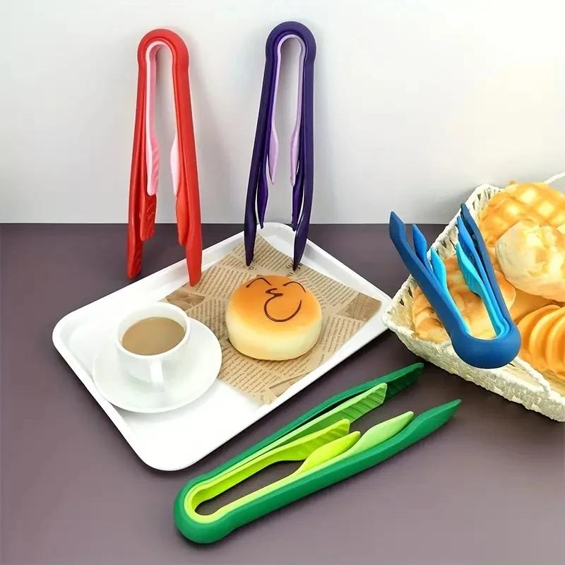 3PCS/Set Versatile Plastic Food Tong Meat Vegetable Salad Clip Frying Barbecue Tools Kitchen Accessories Bread Dessert Clamp