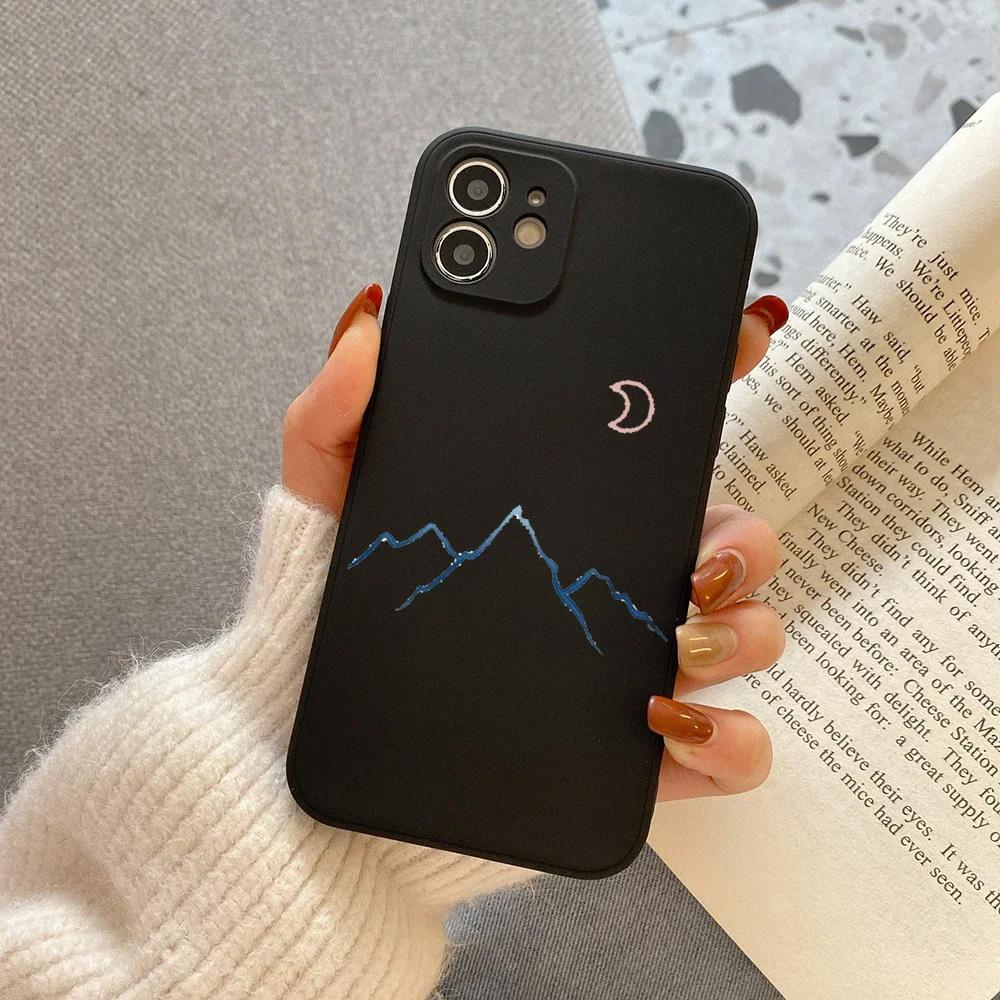 Матовый Парный Чехол Для Телефона С Изображением Солнца И Луны Для iPhone 14 15 12 11 13 Pro XS Max Mini XR X 8 15Plus SE Чехол-Ракушка Для Влюбленных