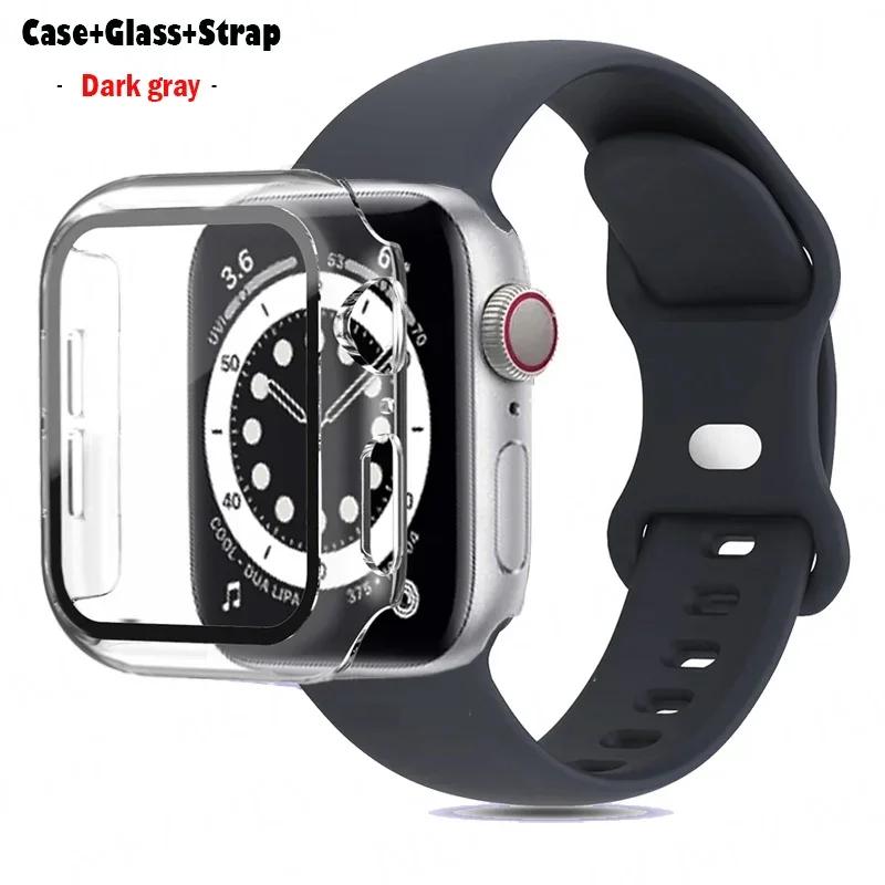 Glass+Case+Strap For Watch band 44mm 41mm 45mm 40mm 38mm 42mm Silicone bracelet iWatch serises 9 8 3 4 5 6 SE 7 watchbands