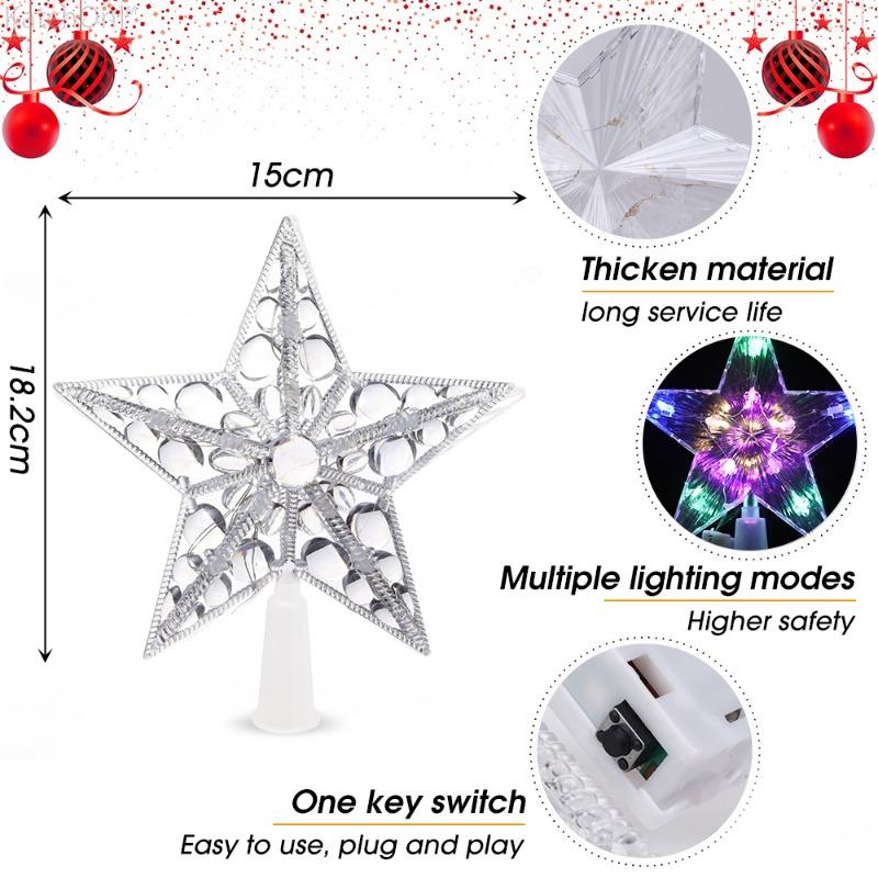 Christmas Glowing Tree Topper Five-pointed Star Transparent LED Shining Lamp Xmas Colorful TopStar Ornaments Navidad Decorations