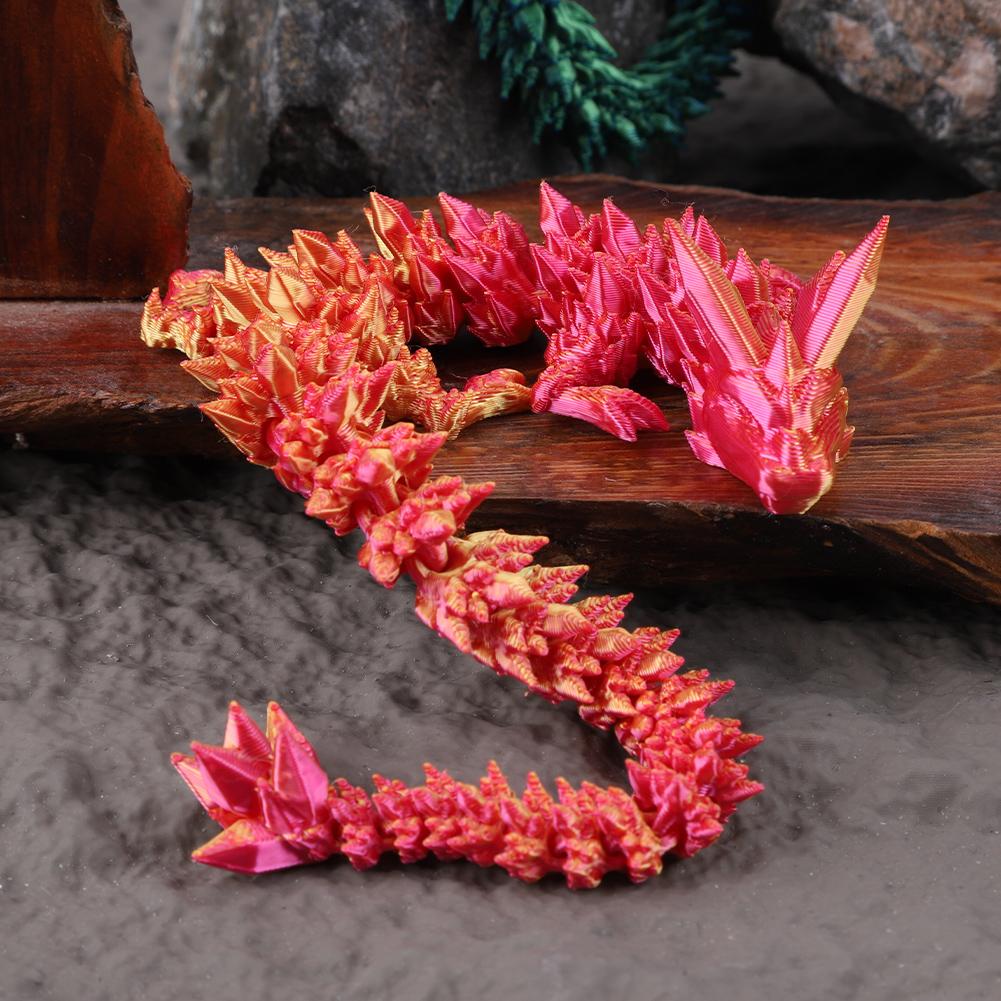 4PCS 3D Printed Gem Dragon Rotatable Articulated Dragon Crystal Figures Action Toy Desktop Ornament Birthday Gifts for Kids
