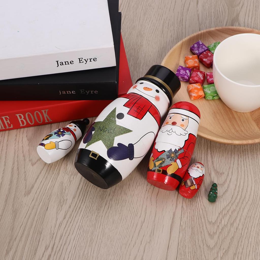 LIOOBO Матрёшки Русские куклы, Ручной работы Традиционные деревянные игрушки, Декоративные аксессуары, Рождество, Подарки на день рождения, Набор из 5 штук (Снеговик)