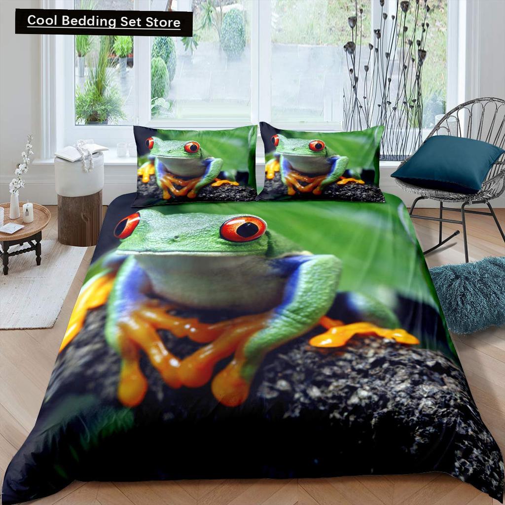 3D Frog Family King Queen Duvet Cover Little Tree Frog Bedding Set Tropical Nature Animal Quilt Cover Polyester Comforter Cover