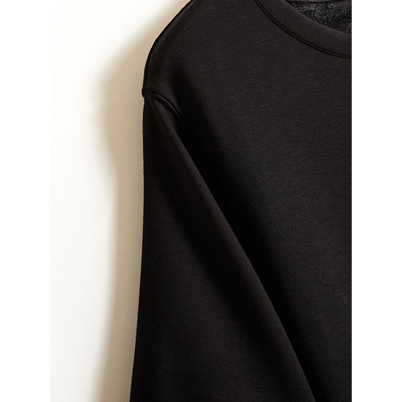 Gentle and Capable! Quality Life Women's Round Neck Stretch Cotton Patchwork Lace Fake Two-Piece Long T-shirt Sweat-Absorbent