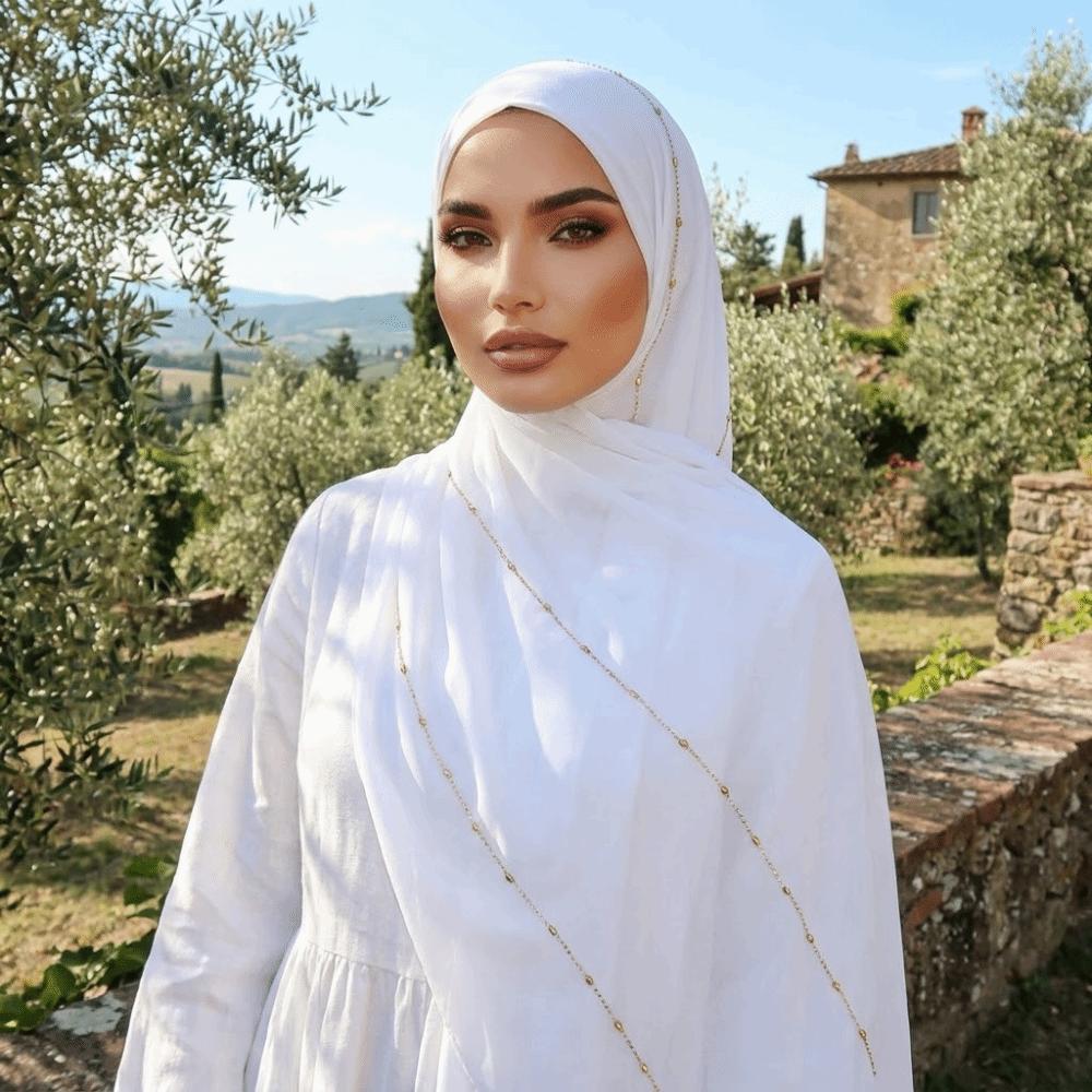 Solid Color Rhinestone Hijab Scarf Soft Stretch Shawl Fashion Jersey Hijab Fashion Accessory