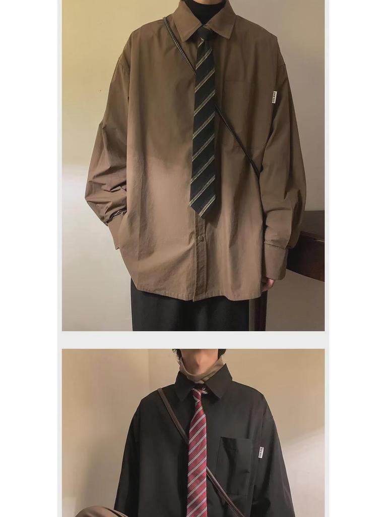 Повседневная рубашка унисекс в японском стиле с длинным рукавом в стиле ретро: Свободный крой для пожилых людей на весну и осень