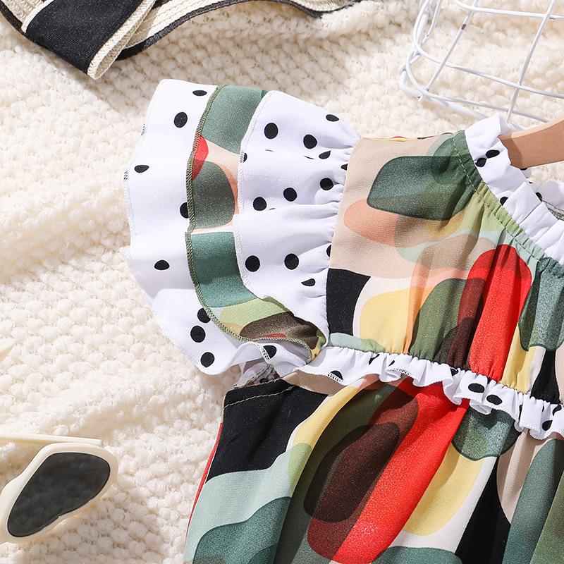 Girls' Big Kids Dress Children's Clothing Summer New Stylish Printed Flutter Sleeve Cute Polka Dot Dress