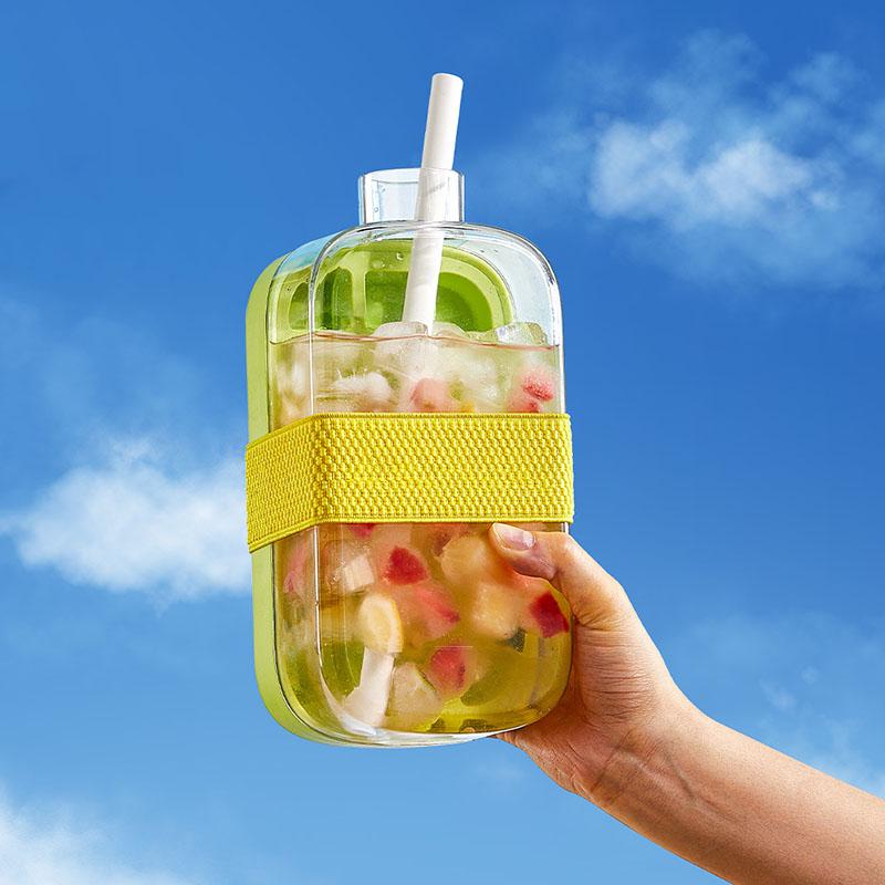 Форма для льда Бытовой пресс два в одном Чайник для льда с крышкой Лоток для льда Нулевой контакт Выемка льда Носить Соломинка Двухцелевой чайник для льда