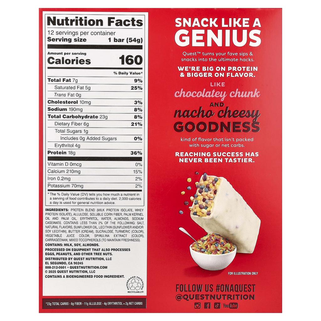 Quest Nutrition, Protein Bars, Crispy Fruity Cereal, 12 Bars, 54g (1.9oz) each