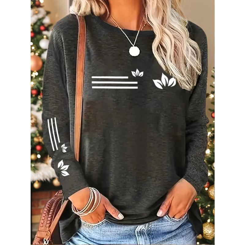 Petal Pattern Striped Print New Y2K Style Women'S Elegant Autumn Winter Casual Athletic Long Sleeve Single Sleeve