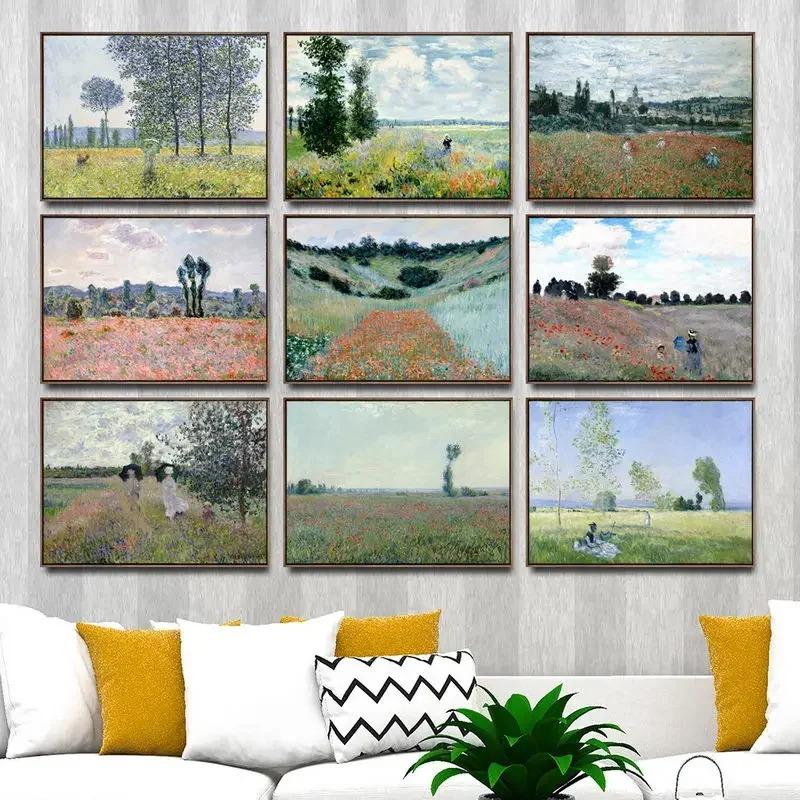 Vintage Spring Poppy Field Canvas Wall Art  Retro Decorative Painting for Living Room  Bedroom  Classic HD Print Poster  Home De