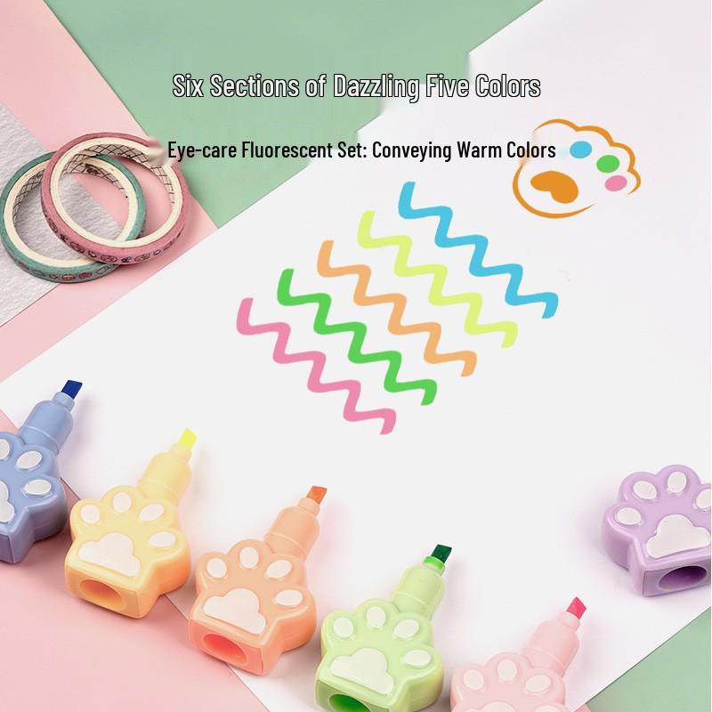 KOMI Cat Paw Fluorescent Highlighter Pen for Drawing & Journaling