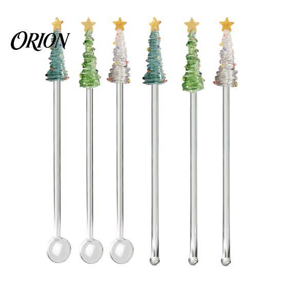 Small Souvenir for Christmas Event Glass Stirring Stick/Spoon, Handmade Tree Topper Decor, Heat Resistant Durable Drinkware Stirrer Decorative Swizzle