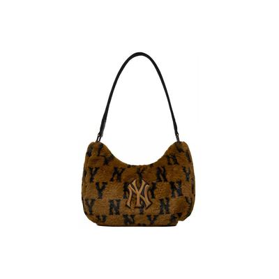 Серия Monogram Винтажный принт по всей поверхности Логотип NY Yankees Плюшевая сумка для маджонга из шерсти ягненка Сумка-тоут через плечо Женские сумки Коричневый 3ABQS0316-50BRS