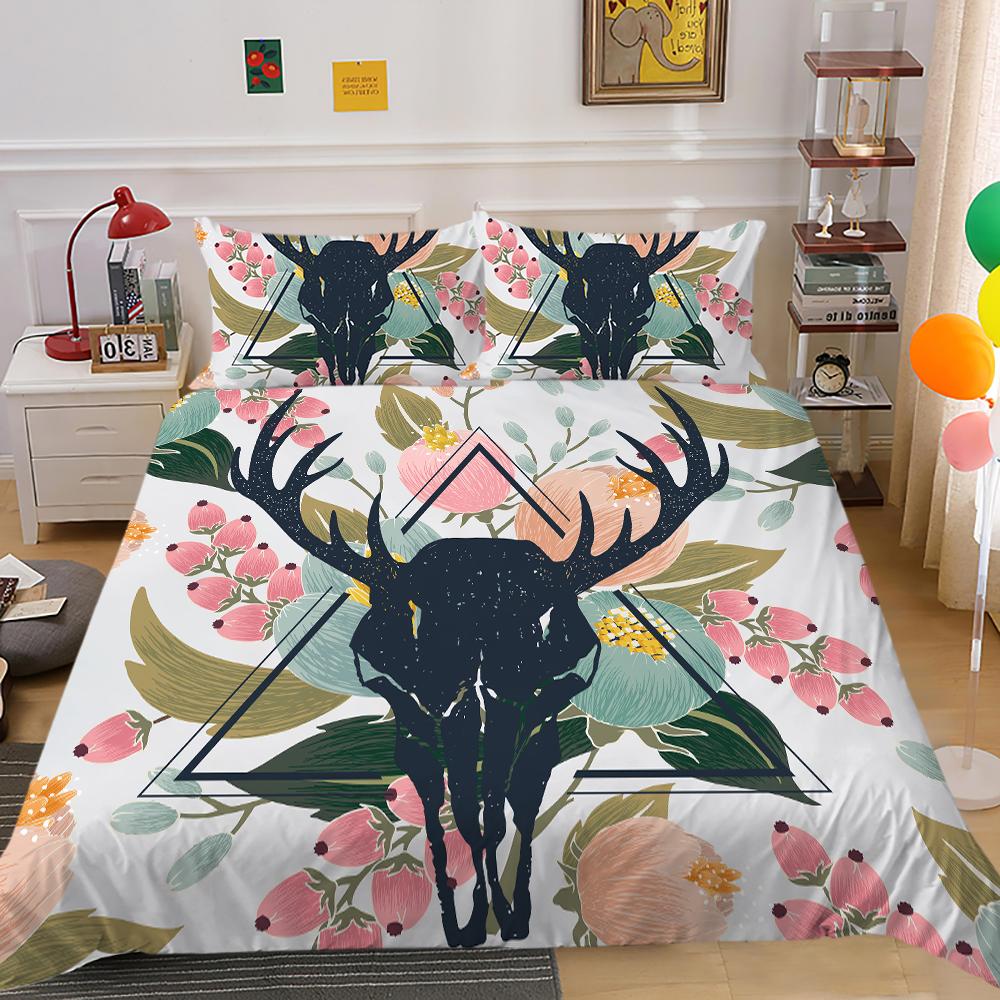 Постельное белье с 3D-принтом в виде оленя, рождественский пуховой чехол для пододеяльника и наволочки из 2/3 предметов, двуспальная кровать размера «king-size», полноразмерный пододеяльник в подарок