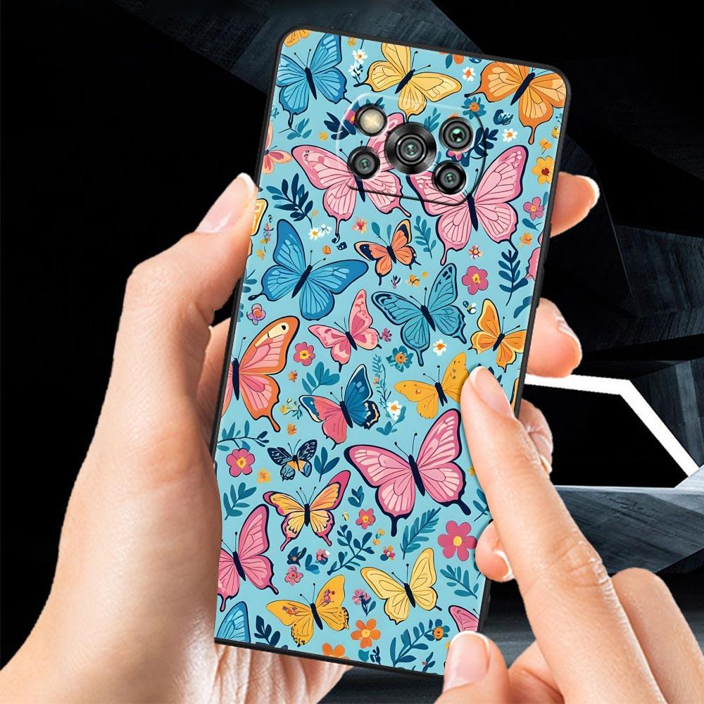 Чехол-бампер с дизайном бабочки для Xiaomi Poco F7 Ultra F6 F5 F4 F3 X6 X5 X4 X3 NFC C51 C55 M4 GT 5G Мягкий ТПУ корпус Fundas