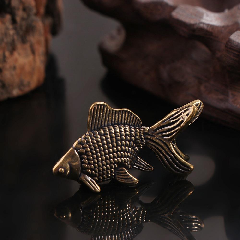Ancient Vintage Brass Goldfish Statue Elegant Lucky Charm Animal Sculpture Halloween