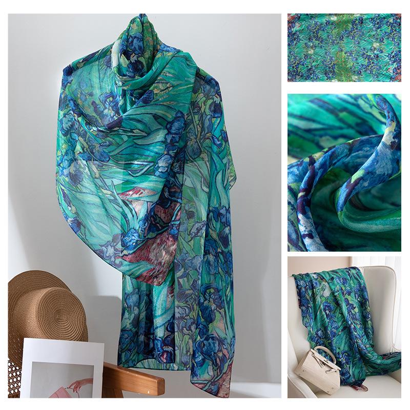 Длинные полосы шелкового шарфа  Высококлассный шарф из тутового шелка  Женский свежий маленький цветочный тонкий стиль  Атмосфера  Большая шаль