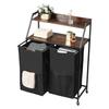 2 Tiers Laundry Sorter Tall Laundry Hamper with Wheels and Hooks 2 Section