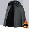 Men Hooded Fleece Lined Thick Jacket Solid Color Casual Outdoor Winter Coat
