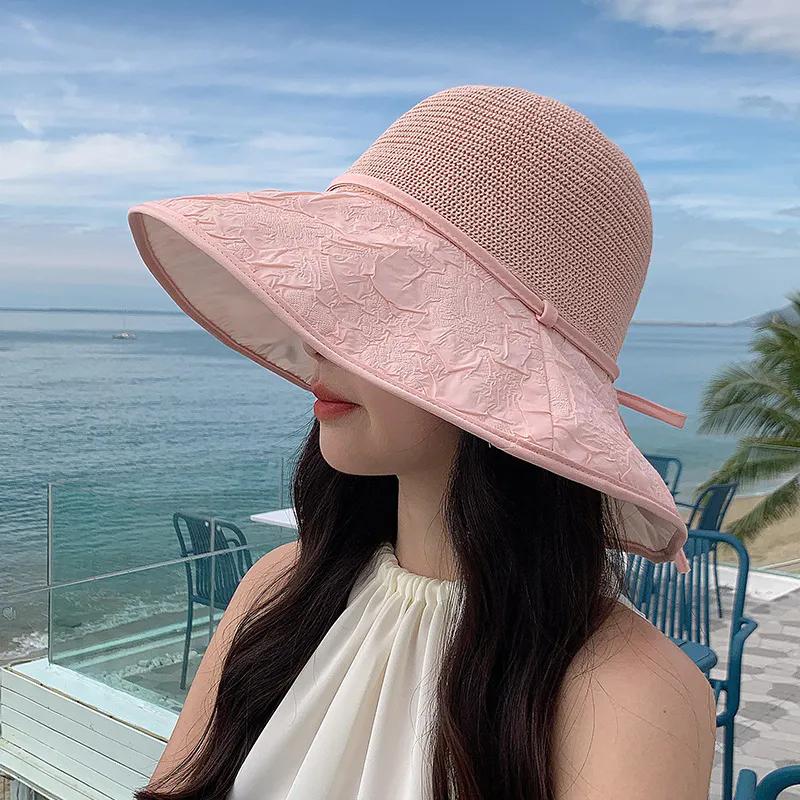 WTEMPO Весна-лето Широкие поля Открытый Дышащие Складные Пляжные Солнцезащитные Кепки Женские Лоскутные Повседневные Однотонные Солнцезащитные Кепки с Ветрозащитной Веревкой