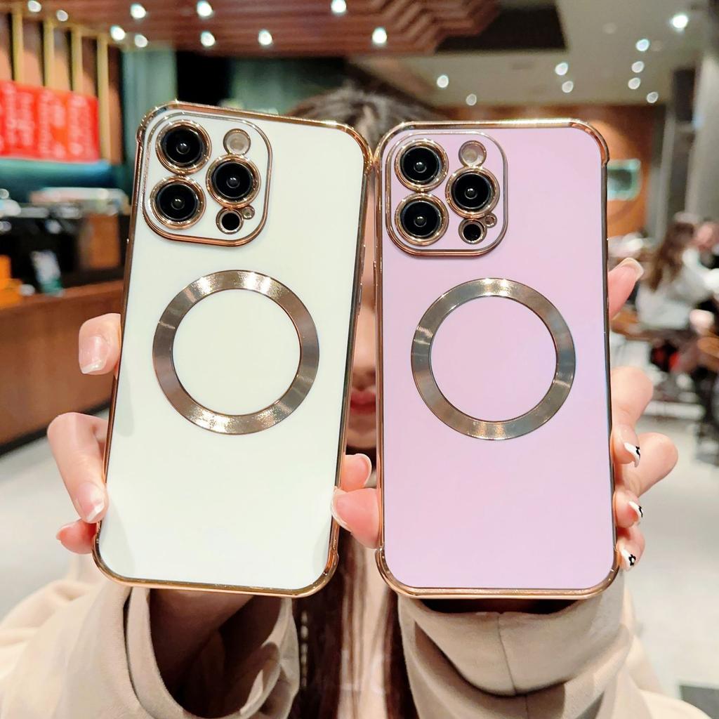 Применимый iPhone17ProMax Магнитный чехол Конфетный цвет Apple 16 Гальваническое покрытие CD-узор 15/XR Защитный чехол от падения