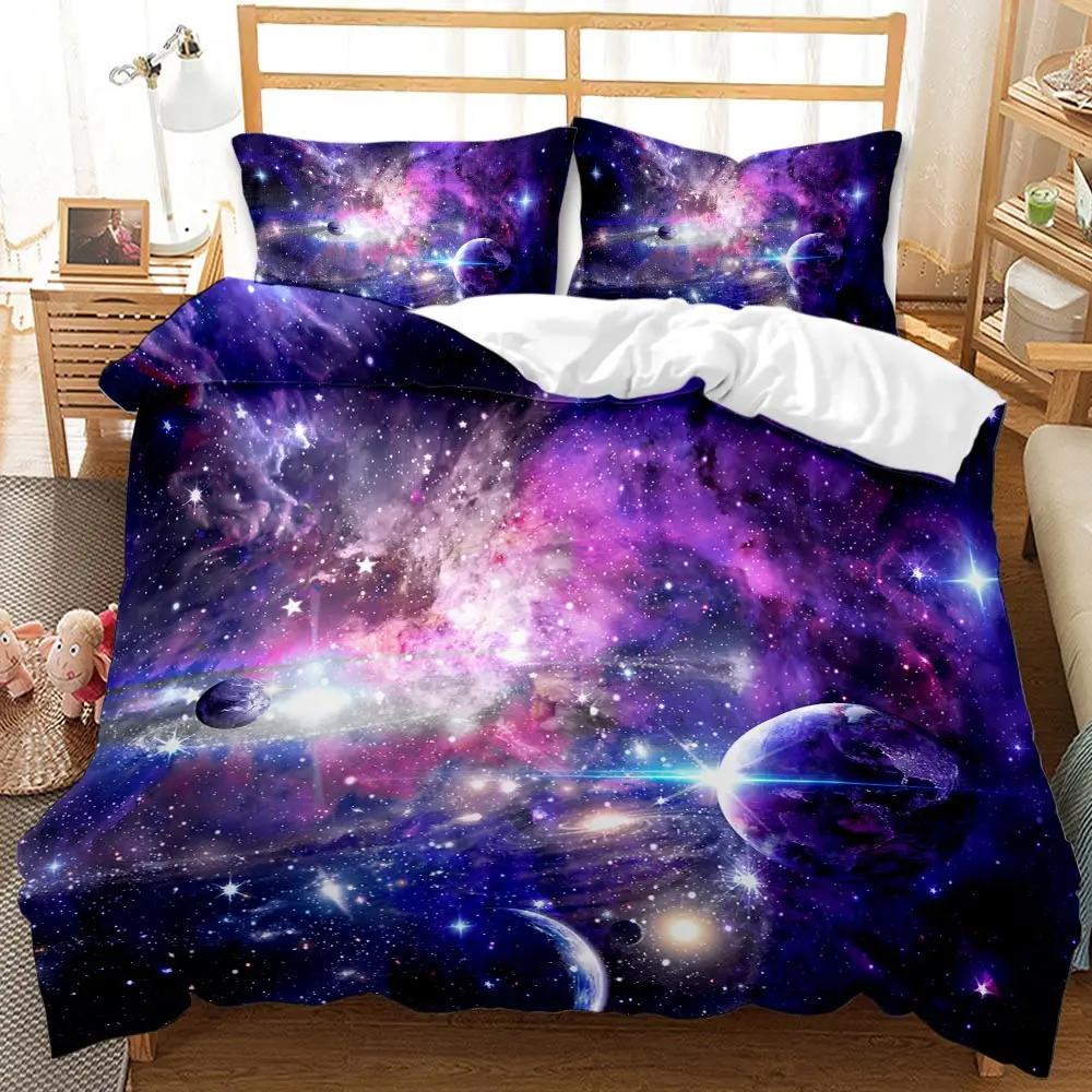 3D Galaxy Duvet Cover Set Single Double Twin/Queen 2pcs/3pcs/4pcs Bedding Sets Universe Outer Space Themed Bed Linen 2