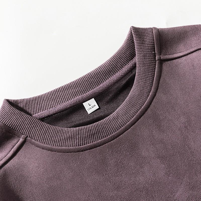 Mens Oversized Retro Suede-Feel Cotton Pullover Sweatshirt Unisex Casual Top
