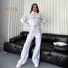 Женский комплект из 2 предметов: пальто и брюки, полувысокий воротник, застежка-молния, длинный рукав, эластичный пояс, широкие брюки, карманы, зимний повседневный спортивный костюм