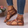 Large Size Summer New Sandals Women, Hollowed Out Zipper Trimmed Retro Flat Sandals