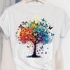 Fashion Women Colorful Tree Butterfly Print T Shirt Funny Casual O-neck Short Sleeves T-shirt Summer Female Tee Shirt
