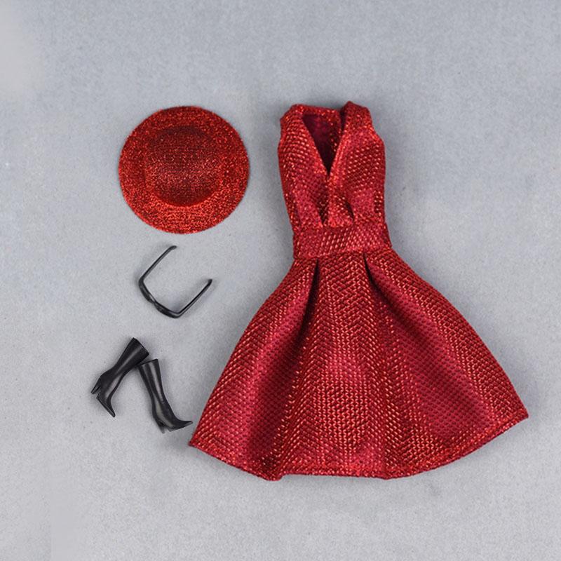 Кукольное платье для куклы Барби, одежда, наряд, вечернее платье с v-образным вырезом для кукольного домика Барби, шляпа, сумка, обувь, ботинки 1/6, аксессуары для кукол, малыш