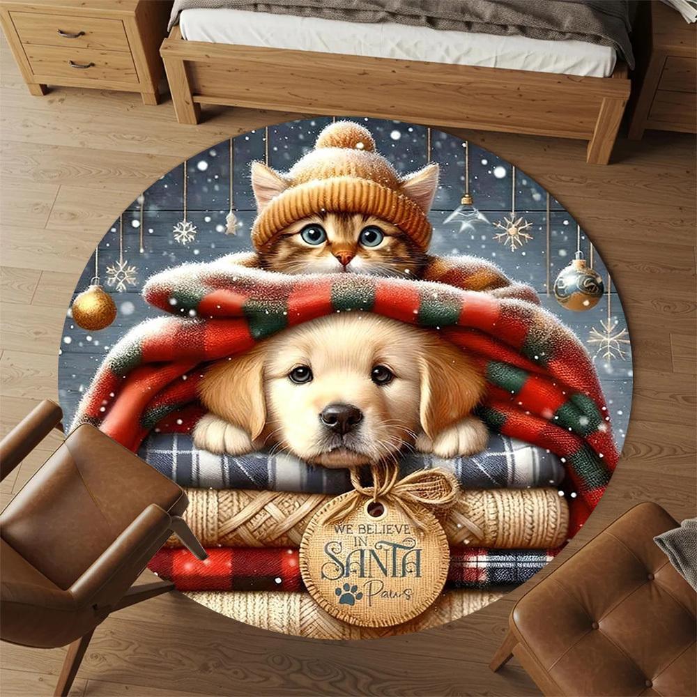 1PC Santa Paws Office Round Area Rug, Under Office Chairs Bedroom Living Room Home Decor,Carpet for Office, -1110281