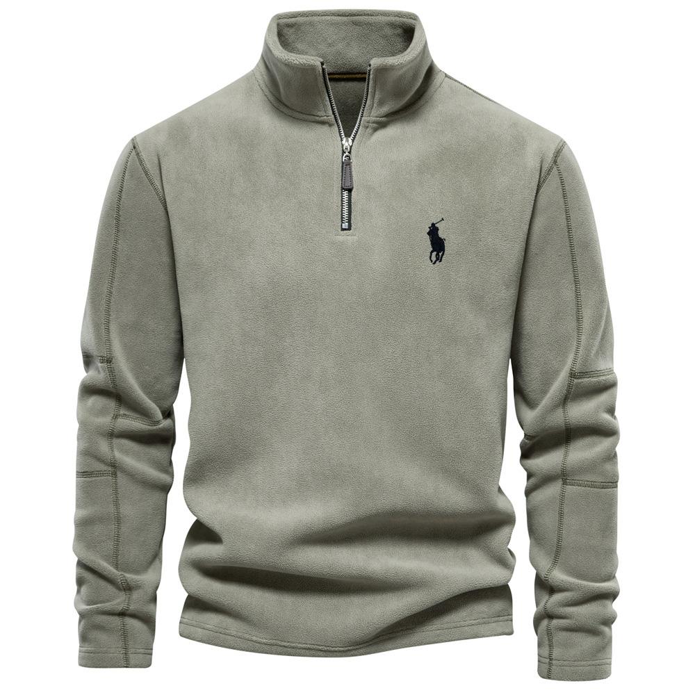 MINISO Polo Ralph Lauren Embroidered Women's New Item Stand Up Collar Half Zipper Long Sleeved Sweatshirt Trendy Casual Fleece Top