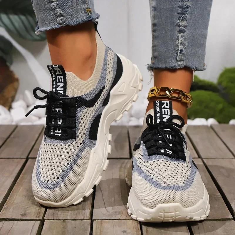 2024 Модная женская обувь из плетеной сетки Повседневная дышащая спортивная обувь Корейская версия Толстая подошва Легкие кроссовки Trafza
