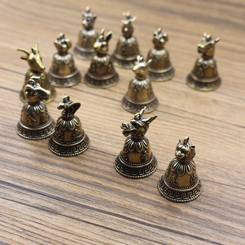 Vintage Brass Zodiac Pendant, Keychain Car Figurine for Desktop Decor - 12 Ancient Symbols