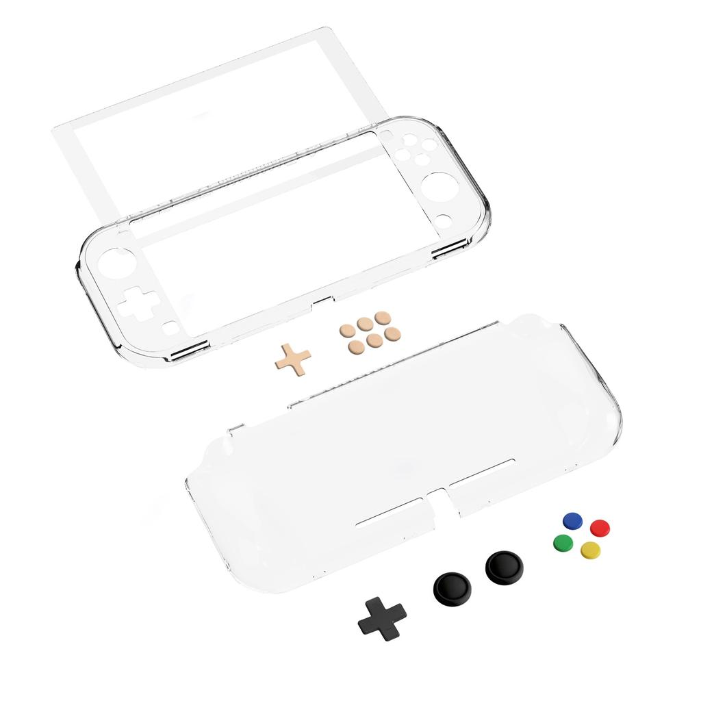 PlayVital Чехол-рукоятка для Nintendo Switch Lite, прозрачный, защитный, ударопрочный, с колпачками для стиков и кнопок из закаленного стекла, Защитный, устойчивый к царапинам,