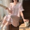 Wumida летняя новинка сладкий двор принцесса ветер облачный хлопок средняя и длинная женская короткорукавная платье домашняя одежда