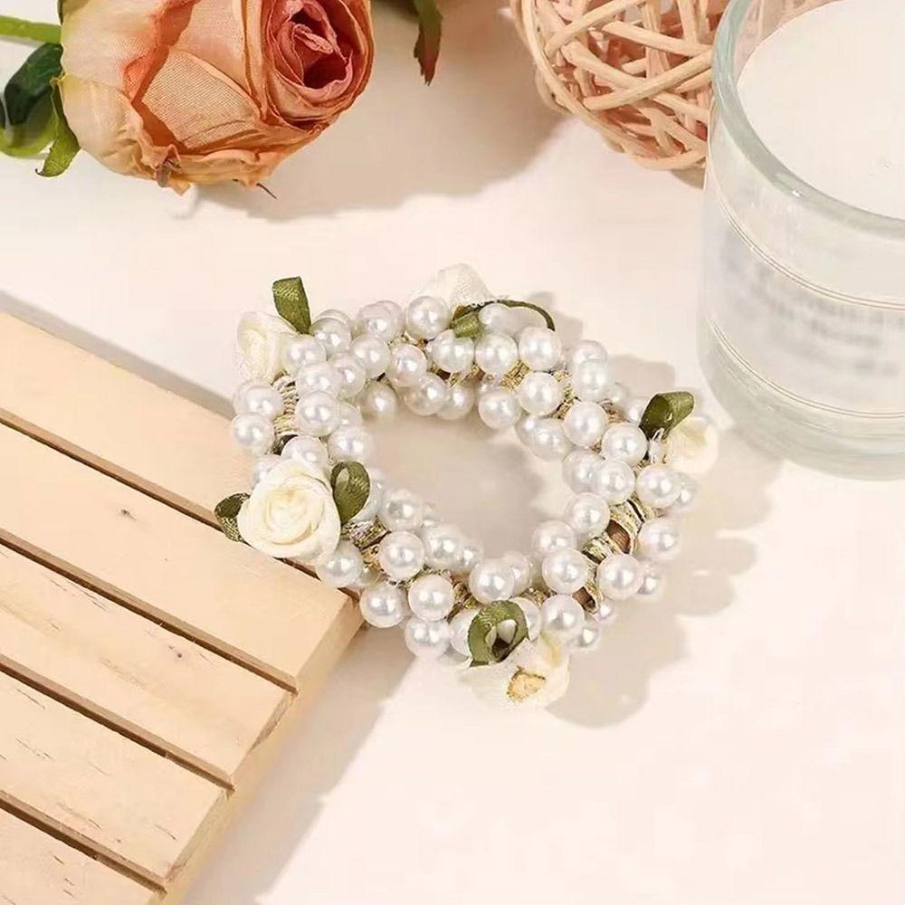 1Pcs Elegant Flower Pearls Hair Band High Elastic Hair Tie New Rubber Hairband For Women Girls