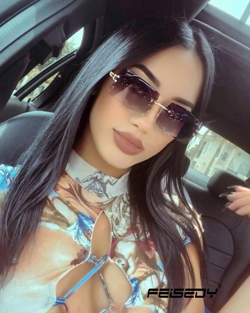 FEISEDY UV400 Винтажные прямоугольные безободковые солнцезащитные очки без оправы с цветными линзами B2642, женские,