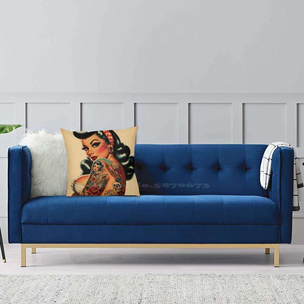 Old School Tattoo Pin - Up Home Sofa Car Cushion Cover Pillowcase Up Girl Up Woman Cute Up Beauty Up Retro Up Inked Up Tattoo Up