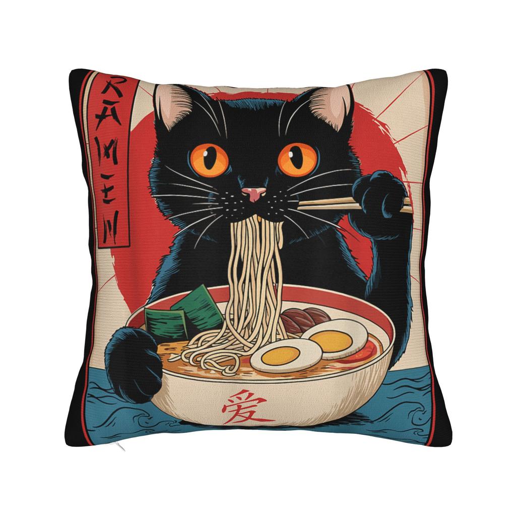 Cat Ramen Anime Kawaii Cat Pillow Case Square Pillow Cover For Chair Sofa Home Decor Kawaii Pillowcases