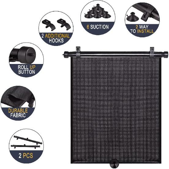 Car Sun Shade Side Window, Retractable Car Roller Shades For Side Window Blocks Harmful Sun Glare And Heat