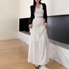 Women Maxi Skirt Elastic High Waist Ruffle Stitching Large Hem Long Skirt Solid Color A-Line Summer Casual Skirt