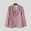 INCERUN Oversized Men Lapel Neck Long Sleeve Striped Print Casual Thin Blazer Suit Coats