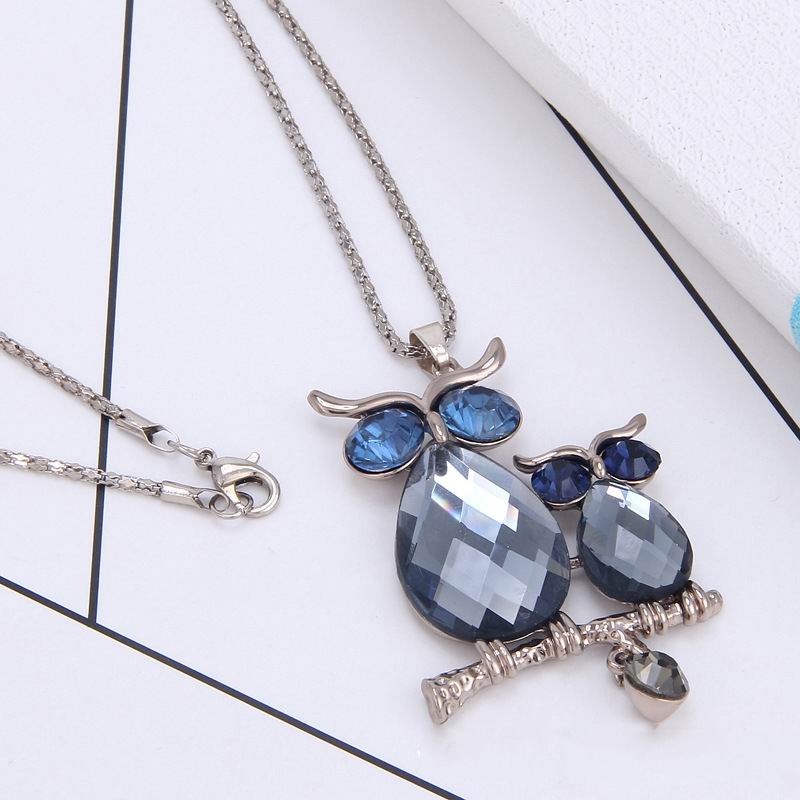 New Crystal Double Owl Long Pendant Necklace Women Fashion Sweater Necklaces Jewelry Accessories