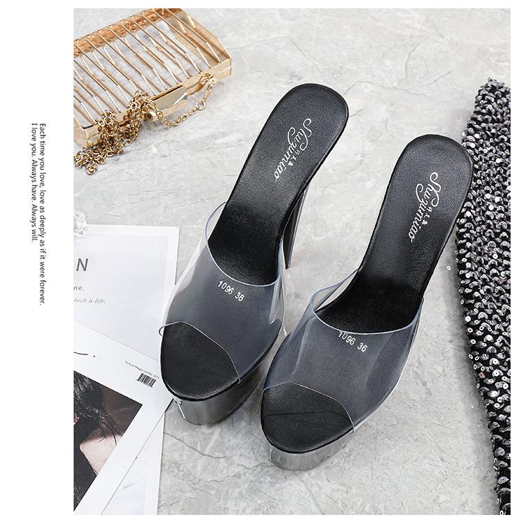 Super High Heels 17CM Thin Heel Waterproof Platform Sandals Women's Transparent Crystal Shoes Wedding Shoes LFD