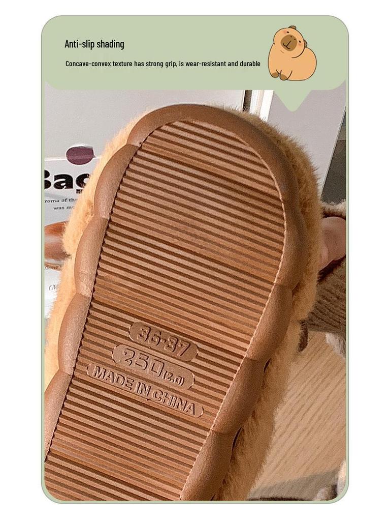 Зимние хлопковые тапочки с капибарой: Милые нескользящие домашние меховые тапочки на каблуке-таблетке для пар.