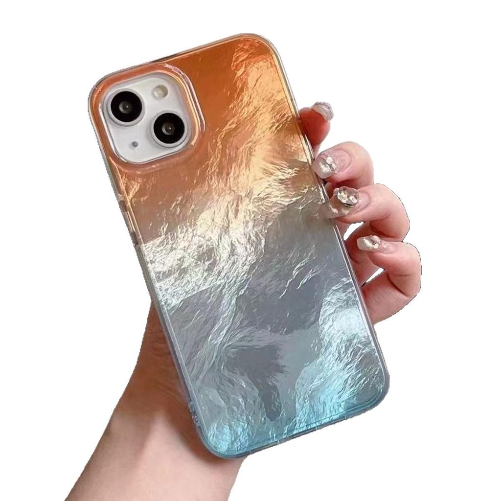 Large Hole Vortex Tin Foil Pattern Transparent Phone Case Imd for Apple Phone Protective Case Hanging Rope Simple Japanese and Korean Fashion Ins